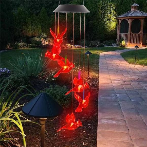 Cardinal Wind Chimes, Solar Powered Red Cardinal Bird Wind Chime Wind Moblie LED - Picture 5 of 6